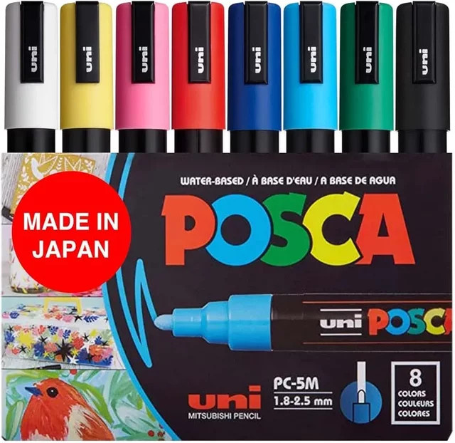 Uni POSCA Acrylmarker Set PC-5M mit 8 Farben für Kunstmalerei auf Stoff, Leder, Glas und Holz - Bild 1