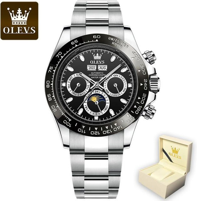 OLEVS Armbanduhr, Automatik, Edelstahl, Eckig, 40 mm, Grau, Herren - Bild 1