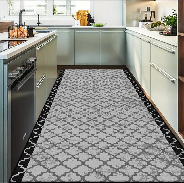 Moderner geometrischer Teppich Läufer von JGJG in Grau, rutschfest und waschbar, B/T: 160 x 200 cm - Bild 1