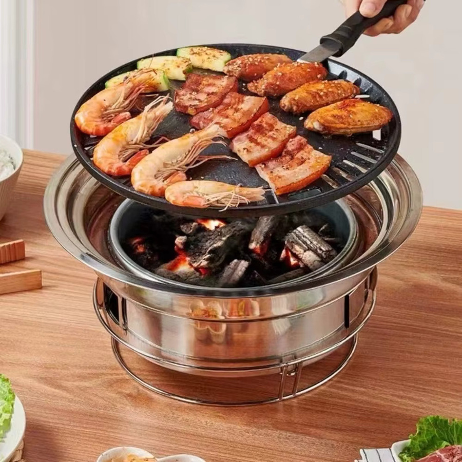 FEB.WIND Multifunktionaler Holzkohlegrill aus Edelstahl in Silber, Tragbarer Koreanischer BBQ-Tischgrill für Camping und Haushalt - Bild 2