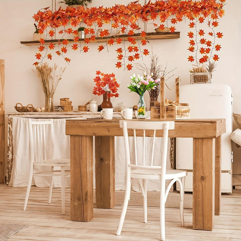 Hängender Herbstlaubkranz von ouyaohong mit künstlichen Ahornblättern aus Polyester für Erntedankfest, Halloween und Weihnachten - Bild 2