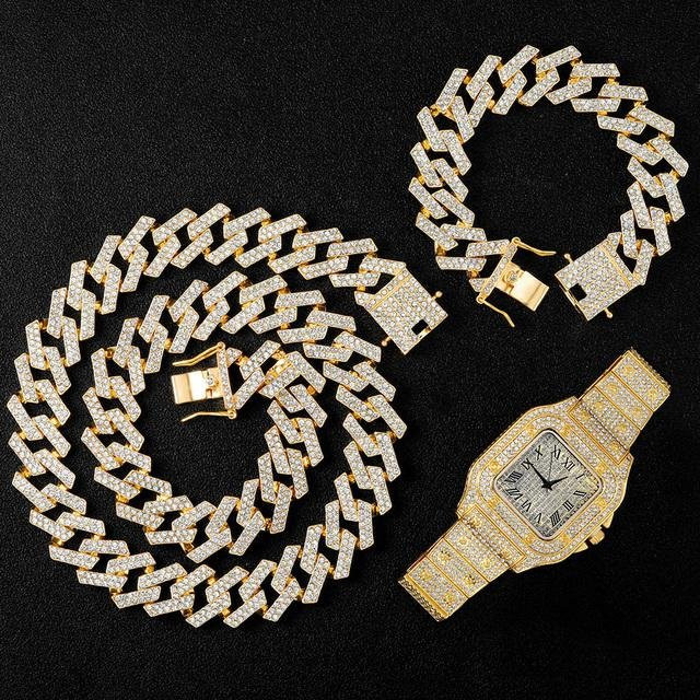 YIRAN Jewelry Halskette, Armband, Uhr, Zinklegierung, Gold, Zirkonia, Unisex - Bild 1