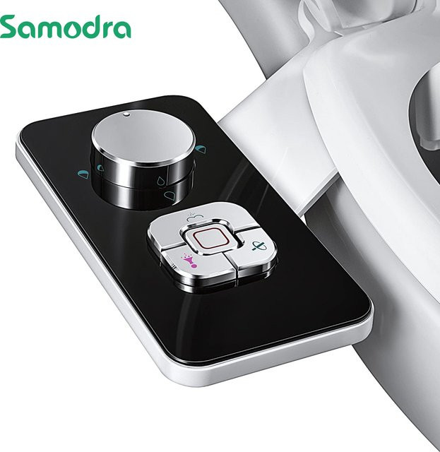 SAMODRA Bidet-Toilettensitzaufsatz aus Kunststoff, ultradünn, nicht elektrisch, mit Doppeldüsen für Front- und Hinterwäsche, Kaltwasser-System zur persönlichen Hygiene - Bild 1