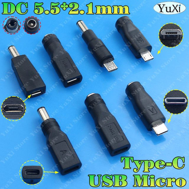 YuXi USB-C und Micro-USB auf DC 5,5x2,1mm Stromadapter in Schwarz - Bild 1