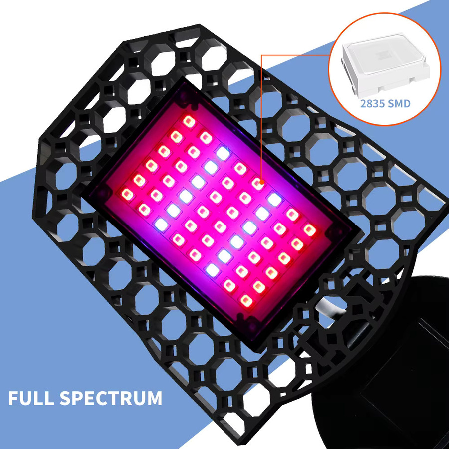 CanLing 80W LED Pflanzenwachstumslampe E27 Vollspektrum Faltbare Kultivierungsleuchte in Schwarz für Gewächshaus, Hydrokultur, Blumen und Gemüse - Bild 2