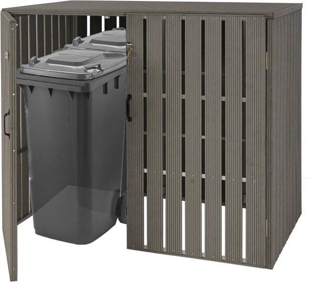 MCW WPC-Mülltonnenverkleidung J28 Mülltonnenbox in Grau mit Holzoptik, erweiterbar, B/H/T: 115 x 140 x 100 cm - Bild 1