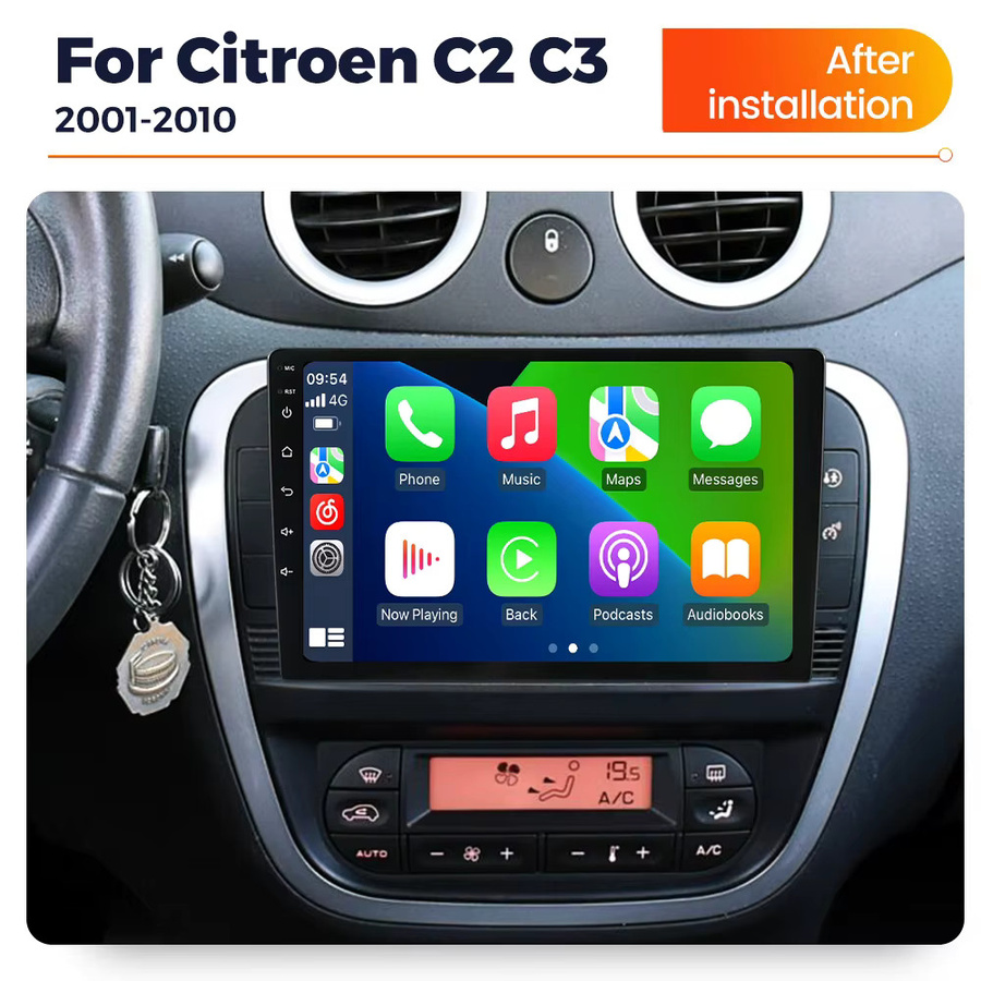 MEKEDE Android 15 Autoradio Head Unit mit GPS Navigation und Carplay für Citroen C2 C3 2001-2010, Schwarz - Bild 2