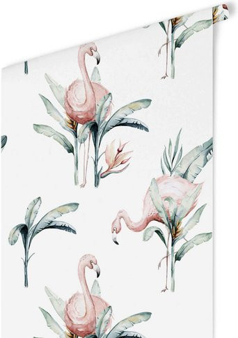 K&L Wall Art Vliestapete Kinder Rosa Flamingo Safari Vögel, mehrfarbig, matt - Bild 1