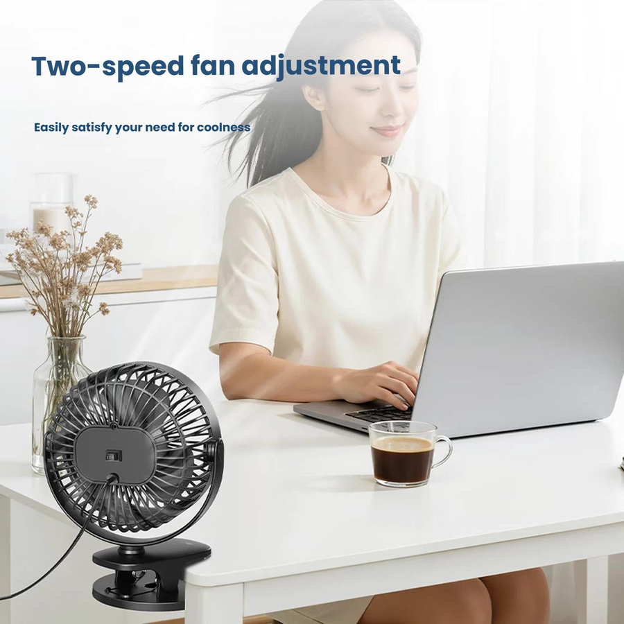 Deli USB Schreibtischventilator Mini leiser Elektrolüfter in Schwarz B/T/H: 12,0 x 21,1 x 12,0 cm - Bild 7