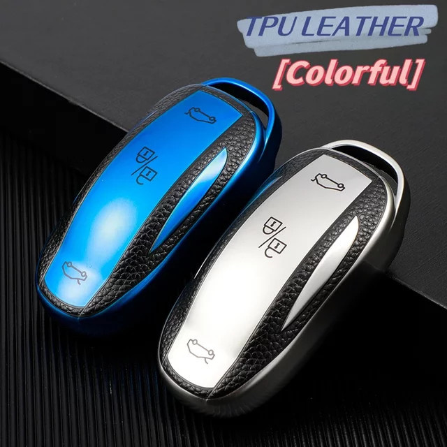 Leder TPU Schutzhülle für Tesla Model X Model S Model 3 Model Y Smart Key Fob Case in Rot - Bild 1
