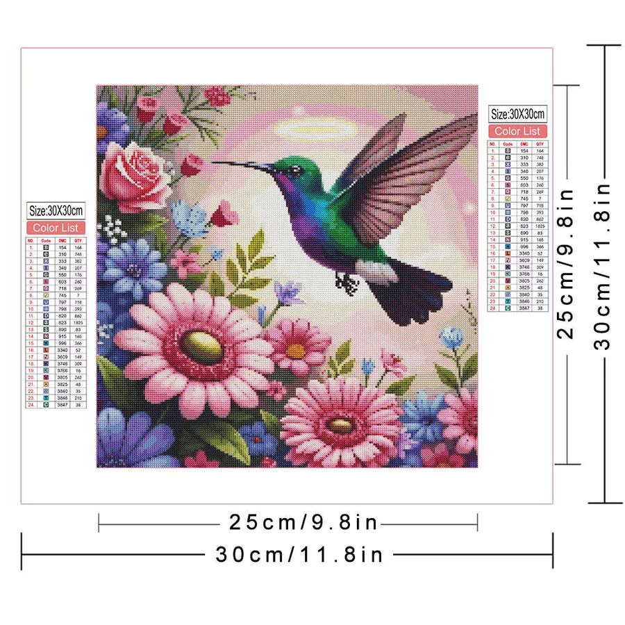 AZQSD 5D Diamantgemälde zum Selbermachen Kolibri und Blumen mit runden Diamant-Strass-Steinen als künstlerisches Bild zur Heimdekoration - Bild 2