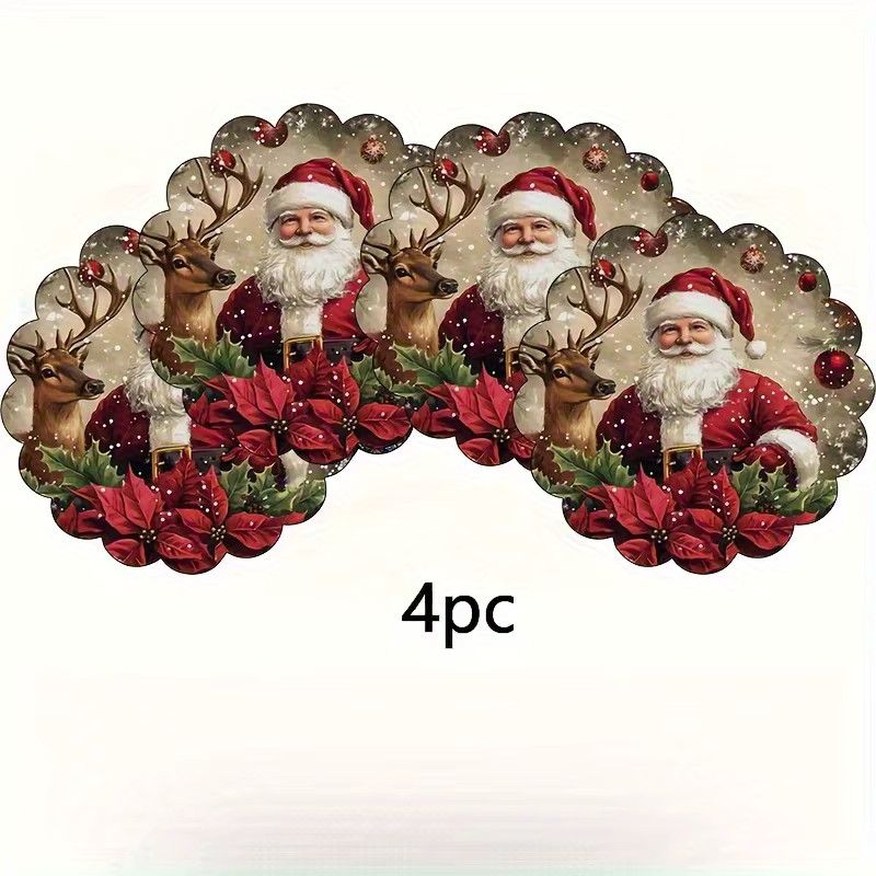 VIKAMA 4-teiliges Tischset Set mit Weihnachtsmann und Rentier für deine Weihnachtsdekoration - Bild 3