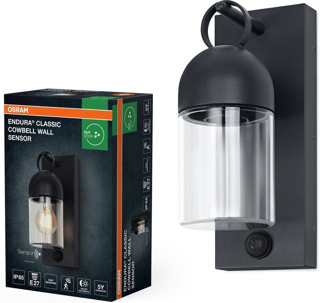 Osram Außenwandleuchte in Grau und Schwarz aus Aluminium und Glas mit PIR-Bewegungsmelder und Tageslichtsensor, E27, IP65 - Bild 1