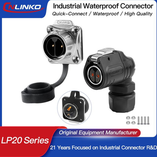 CNLINKO LP20 IP68 Wasserdichter Ellbogenstecker Halbmetallischer Schweißverbinder für industrielle Anwendungen 2 bis 14 Pin 90 Grad - Bild 1