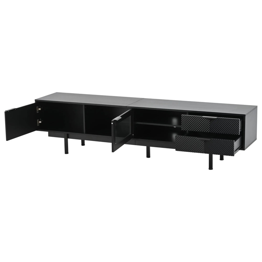 okwish TV Schrank in Schwarz mit Türen und Schubladen für dein Wohnzimmer, B/T/H: 200 x 40 x 50,5 cm - Bild 2