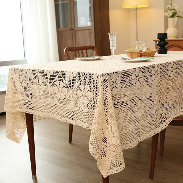 JMG Household Supplies Tischdecke aus Baumwolle und Leinen mit Spitzenmuster in Off-White, B/B: 60 x 60 cm - Bild 1