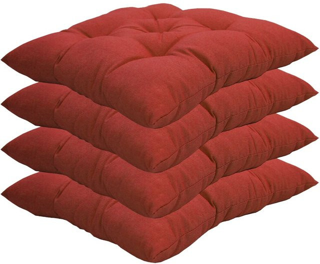 NYVI Stuhlkissen Genua 4er Pack, gesteppt und UV-beständig, Farbe: Rot, B/T/H: 38 x 38 x 7 cm - Bild 1