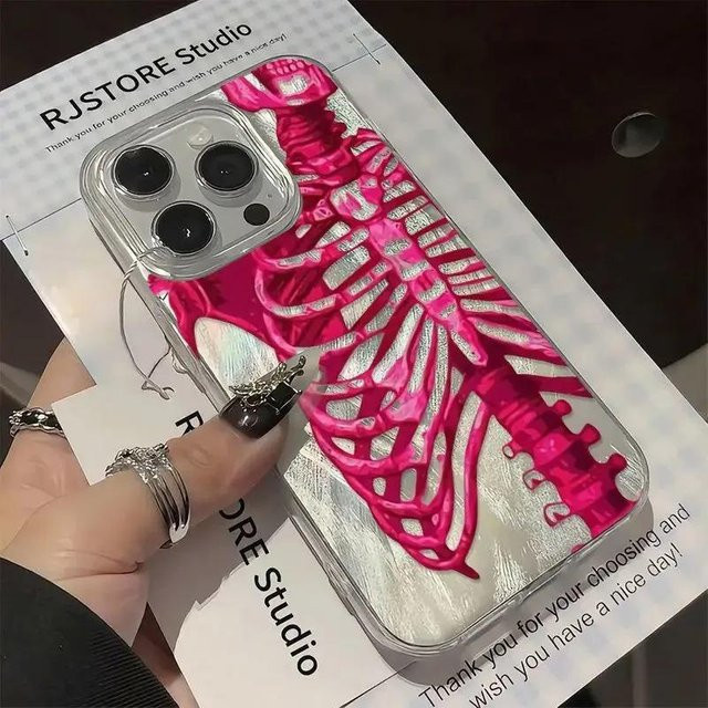 Yiran Bag Stoßfeste Handyhülle mit Rosa Lila Totenkopf und Feder Gaze Design für iPhone 11 bis iPhone 16 Pro Max in Pink - Bild 1