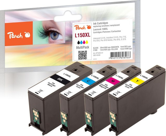 Peach L150 XL Druckerpatronen Set in XL Ausführung für Lexmark No. 150XL, kompatibel mit Lexmark Interpret S 415, Lexmark Intuition S 515 und Lexmark Pro 715, Multicolor (Schwarz, Cyan, Magenta, Gelb) - Bild 1