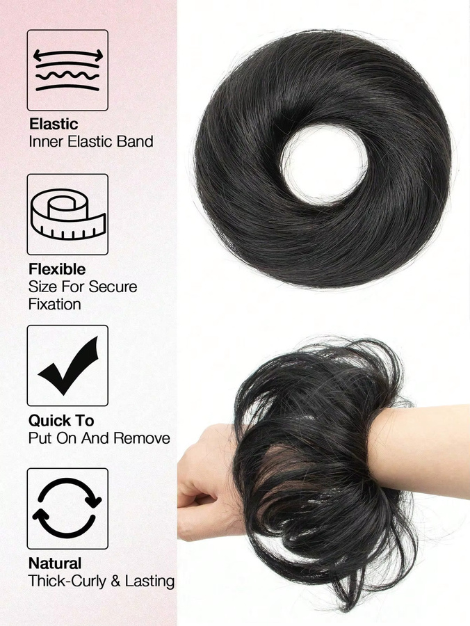 Boymia Messy Bun Haarteil aus Echthaar, gewellt, Unisex - Bild 3