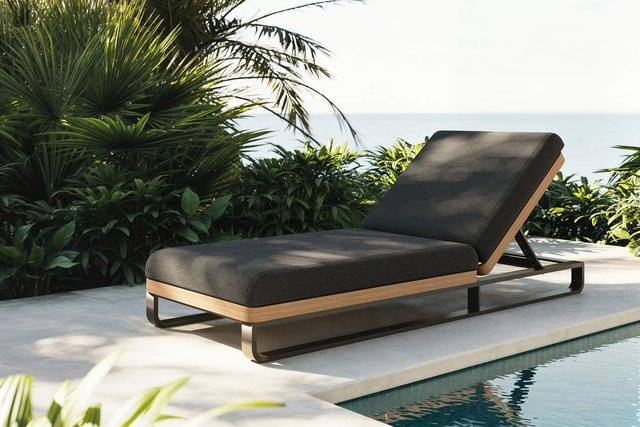 PLOSS Solera Gartenliege in Anthrazit und Schwarz mit Holzdekor, B/H: 200 x 72 cm, 6-fach verstellbar, aus Aluminium und UV-beständigem Polyester - Bild 1