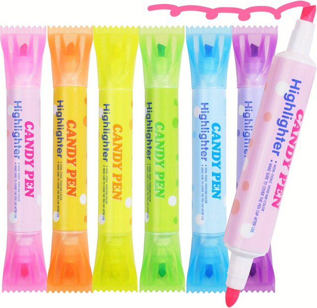 6-teiliges Set farbige Textmarker mit Keilspitze in Multicolour für Tagebücher, Grußkarten und Poster - Bild 1