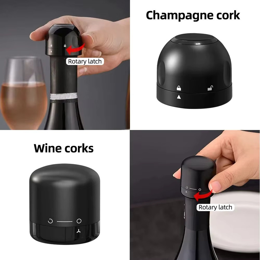 SUNFILI Vakuum-Weinverschluss aus Silikon in Schwarz zur Frischeerhaltung von Rotwein und Champagner - Bild 4