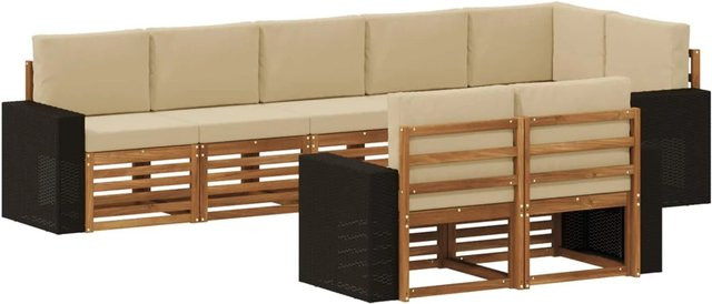 vidaXL Sofagarnitur aus Massivholz Akazie in Natur-Beige mit Latten-Design und Armlehnen - Bild 1