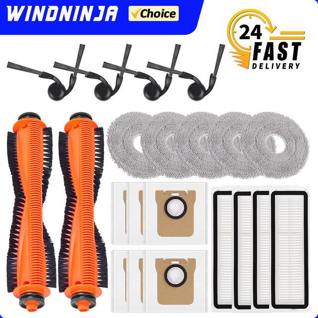 WINDNINJA Ersatzteil-Set für Xiaomi 5 Pro Roboterstaubsauger mit Mopp-Tuch, Staubbeuteln, HEPA-Filter und Seiten- sowie Hauptbürsten in Multicolor - Bild 1