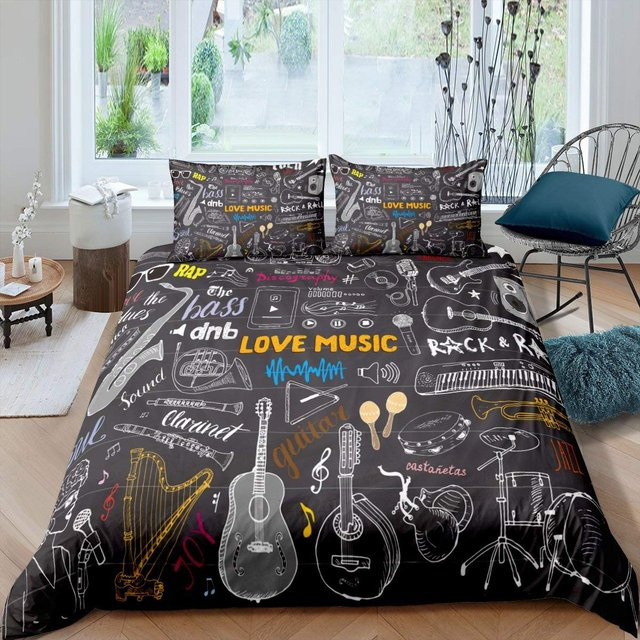Gitarren Bettwäscheset Punk Rock Musik Bettbezugset für Kinder und Jugendliche aus Mikrofaser, B/H: 180 x 210 cm - Bild 1