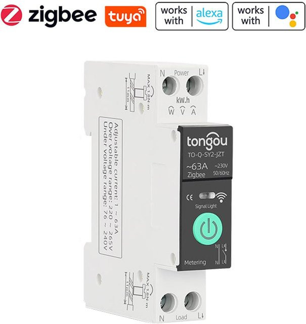 TONGOU Tuya ZigBee Intelligenter Leistungsschalter mit Messfunktion, 1P, 63 A, DIN-Schiene, 3 Timing-Modi, Weiß - Bild 1