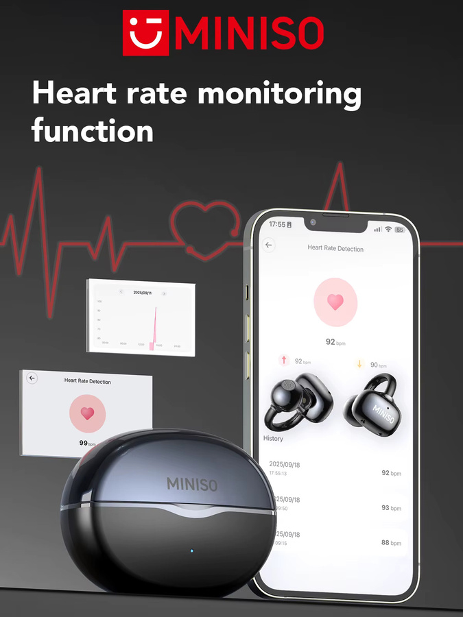 MINISO MS503 SmartEarbuds Bluetooth OWS Ohr Clip Sport Kopfhörer mit AI Übersetzer und Herzfrequenz Überwachung in Pink oder Black - Bild 6