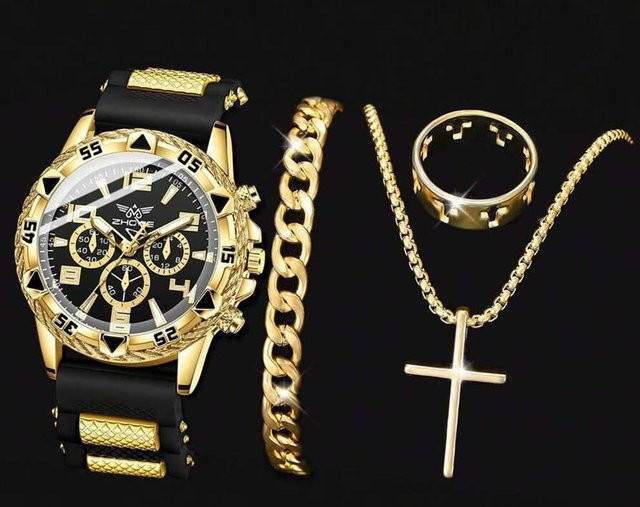 RUNERR Schmuck-Set, Digitaluhr, Quarz, Edelstahl, Schwarz, Herren - Bild 1