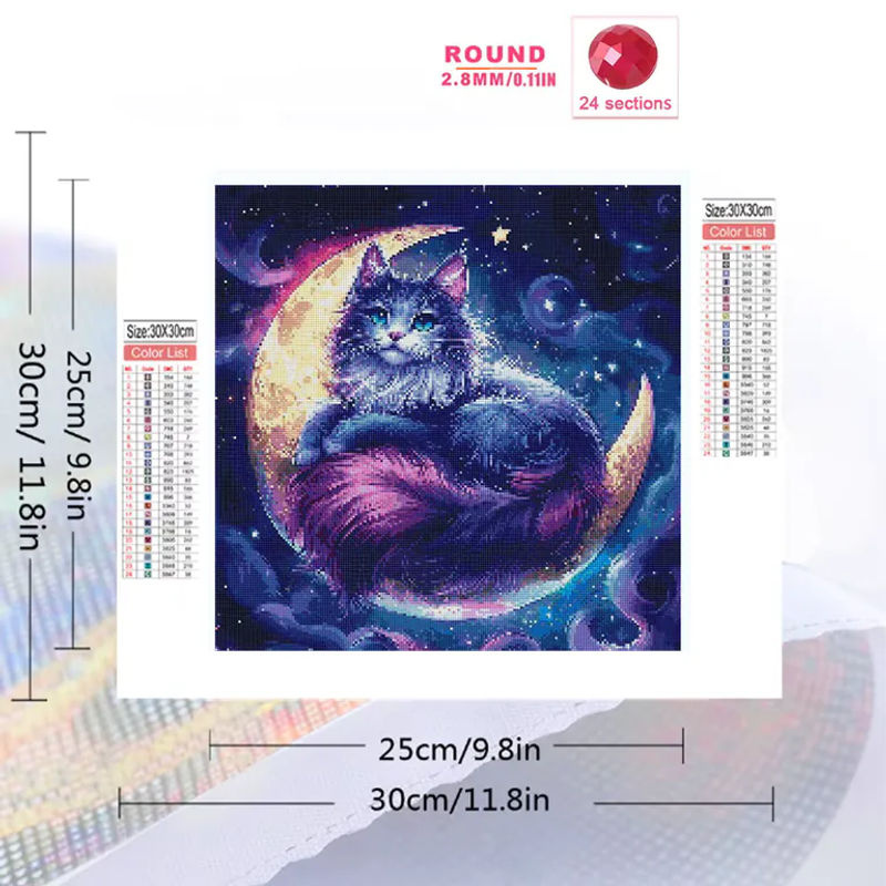 EverShine Diamant-Mosaik Set mit Tiermotiv Katze und Mond, mehrfarbig, quadratisch, Wanddekoration für Anfänger - Bild 2