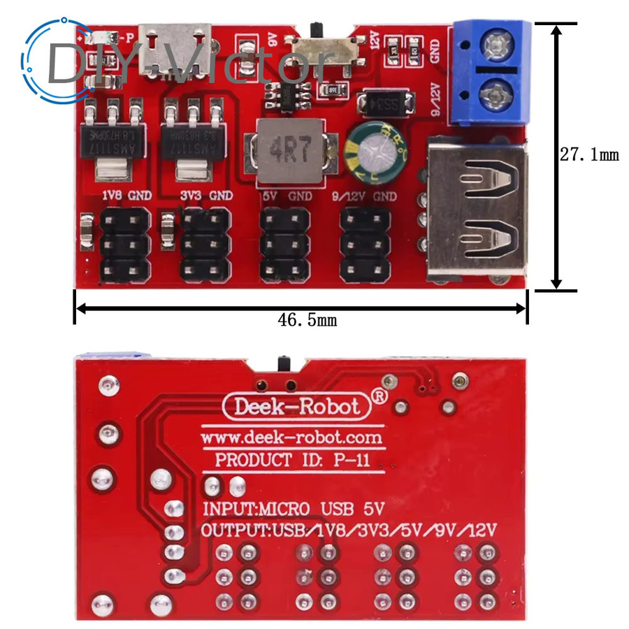 USB-A und Micro USB DC-DC Netzteil Modul 500mA für Arduino, einstellbar von 1,8V bis 12V, Farbe: Rot - Bild 3
