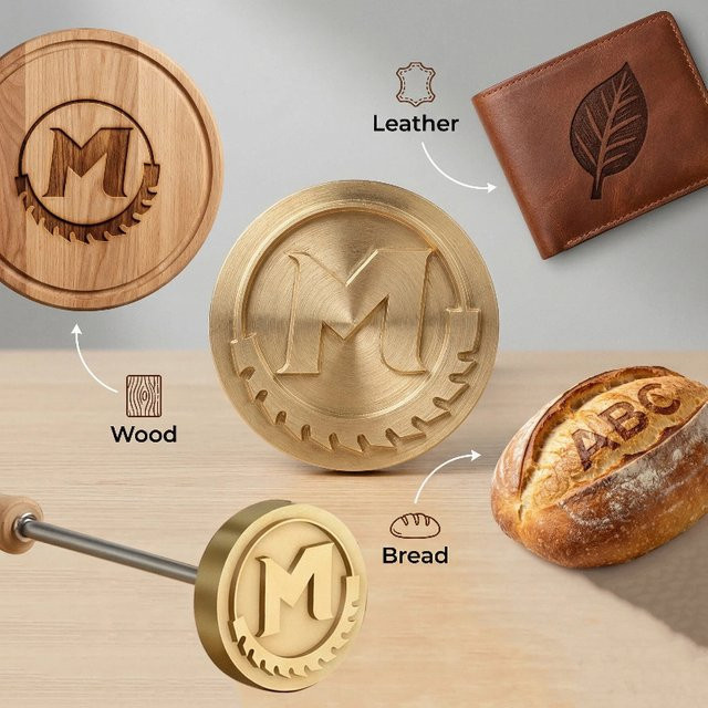 Personalisierter Logo Brandstempel aus Messing für Holz, Leder und BBQ mit individuellem Branding in Gold - Bild 1