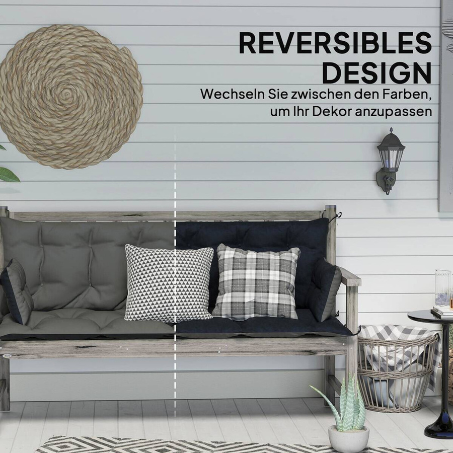 Outsunny Sitzkissen-Set aus Polyester in Schwarz, Beige und Grau, wasserabweisend und gesteppt, B/H/L: 110 x 8 x 180 cm - Bild 3