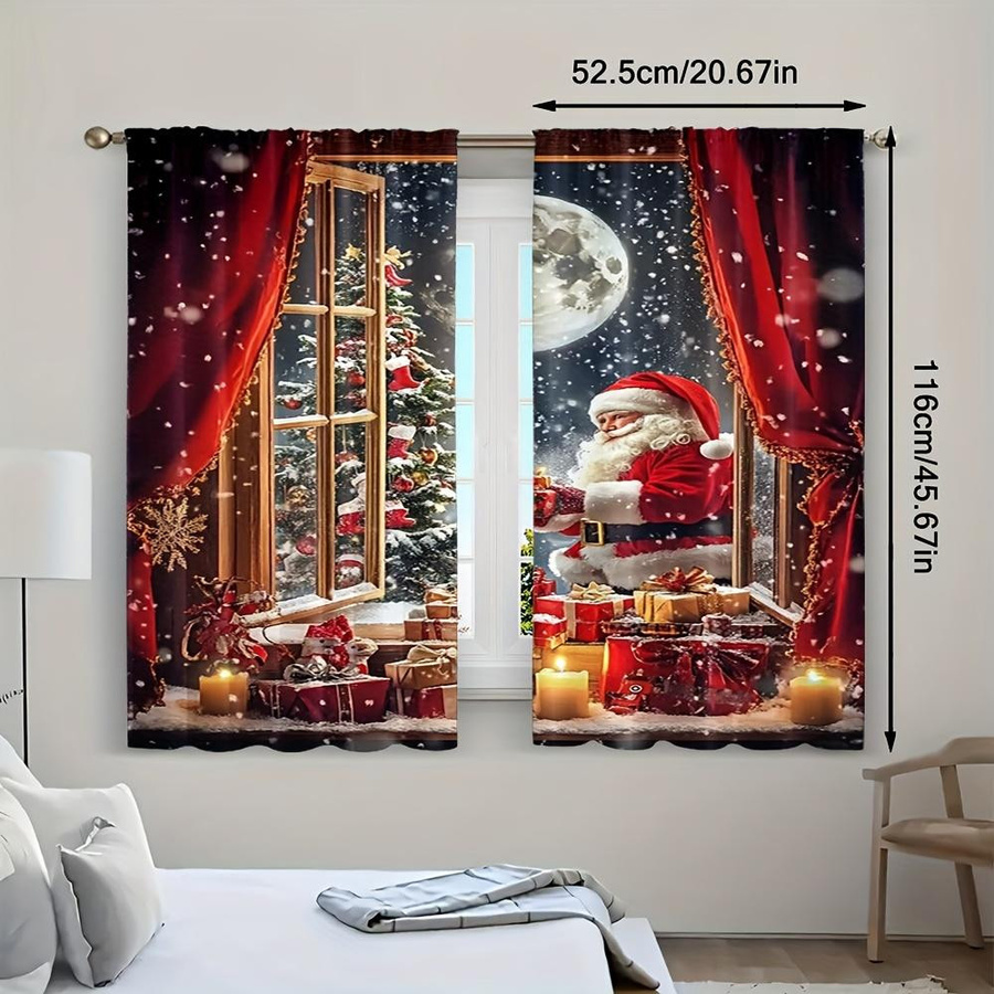 Set aus 2 halbtransparenten Polyester-Vorhängen mit Weihnachtssüßigkeiten-Kranz-Design in Multicolor, Breite: 100 cm, Höhe: 70 cm - Bild 5
