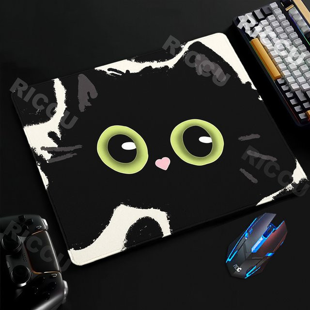 Riccu Katzen-Mauspad mit Anime-Design in Schwarz für PC und Gaming - Bild 1