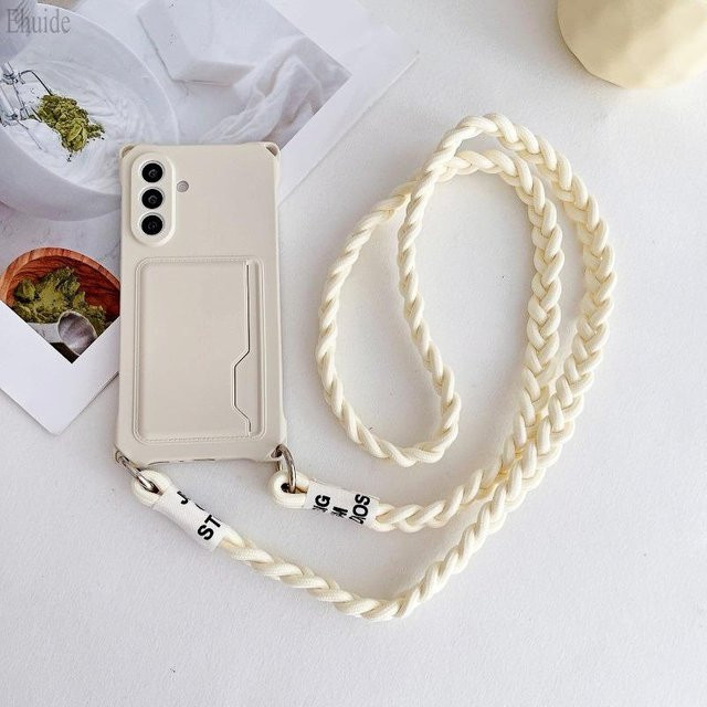 Luxus Lanyard Hülle für Samsung Galaxy S25 Ultra S24 FE S23 Plus mit Kartensteckplatz und Crossbody Tragegurt, stoßfest, transparent/weiß - Bild 1