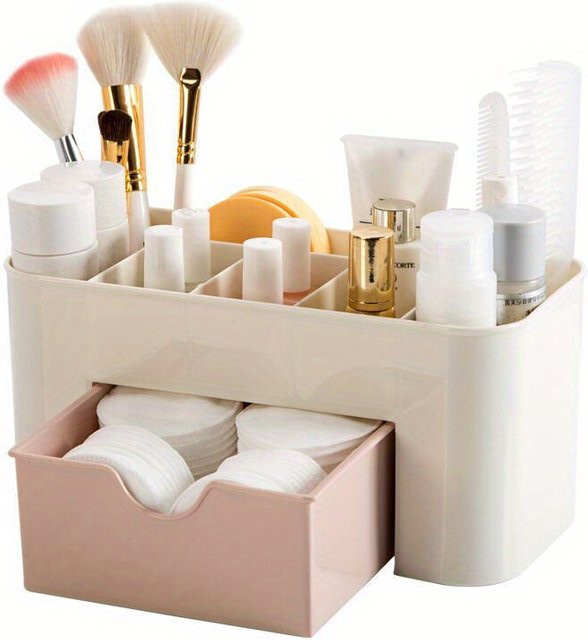 Multifunktionale transparente Acryl-Kosmetik-Aufbewahrungsbox mit Schubladen als Desktop-Organizer für Make-up und Lippenstifte, Farbe: Grün/Weiß - Bild 1