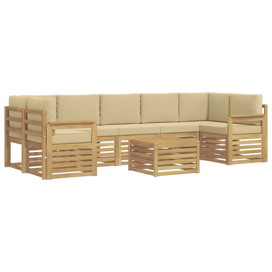 vidaXL Outdoor-Sofagarnitur in L-Form aus Akazienholz mit 8-teiligem Set und Kissen, Weiß und Beige - Bild 2