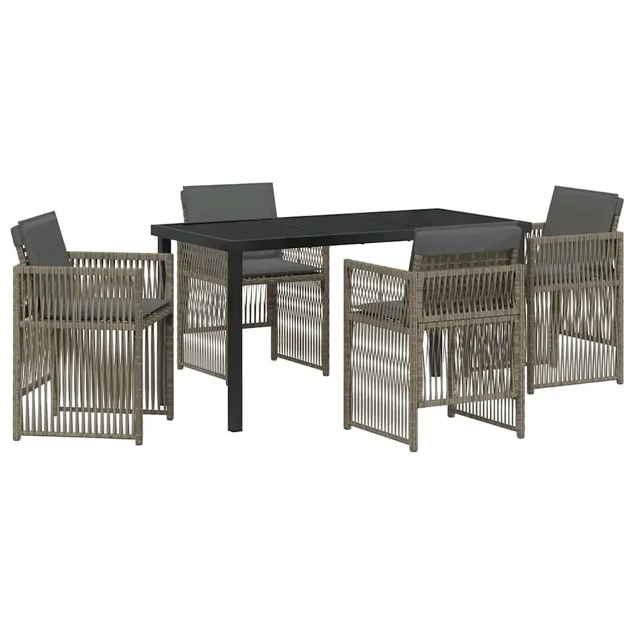 vidaXL Garten Essgruppe 5-teilig aus Poly-Rattan und Glas in Grau, Tisch und Stühle für Garten und Terrasse, B/T/H: 140 x 70 x 73 cm, Tisch B/T/H: 140 x 70 x 73 cm, Stühle H: 73 cm, B: 50 cm, T: 70 cm - Bild 2