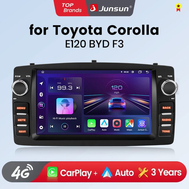 Junsun 7-Zoll Autoradio für Toyota Corolla E120 2000–2006 mit Wireless CarPlay, Android Auto und 4G Multimedia-Funktion in Schwarz - Bild 1