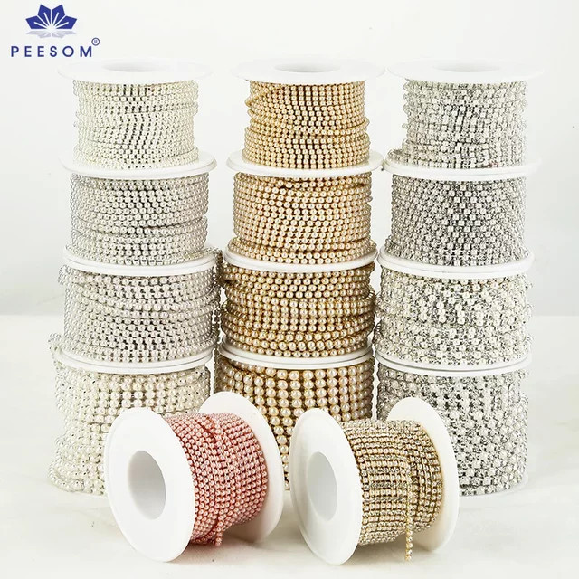 PEESOM ABS-Perlen-Strass-Kettenbesatz zum Nähen, dichte Kristall-Cup-Kette in Gold oder Silber - Bild 1