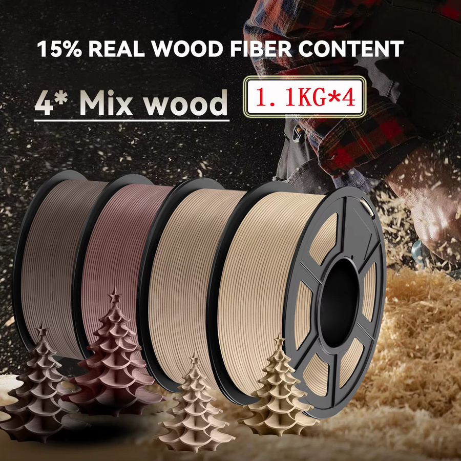 JAYO 4er-Set Holz-PLA 3D-Filament mit Holztextur, 1,75 mm, Farbe: Braun, 4,4 kg (4 x 1,1 kg), 15% Holzfaser für FDM-3D-Drucker - Bild 2
