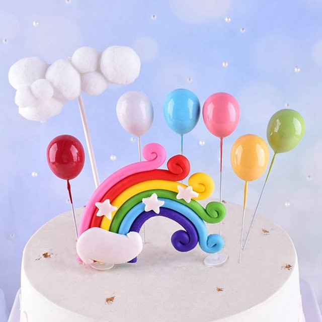 Alivparty Kuchen Topper Regenbogen Einhorn und Schaumstoff Ballons in Multicolor für Geburtstag und Babyparty - Bild 1
