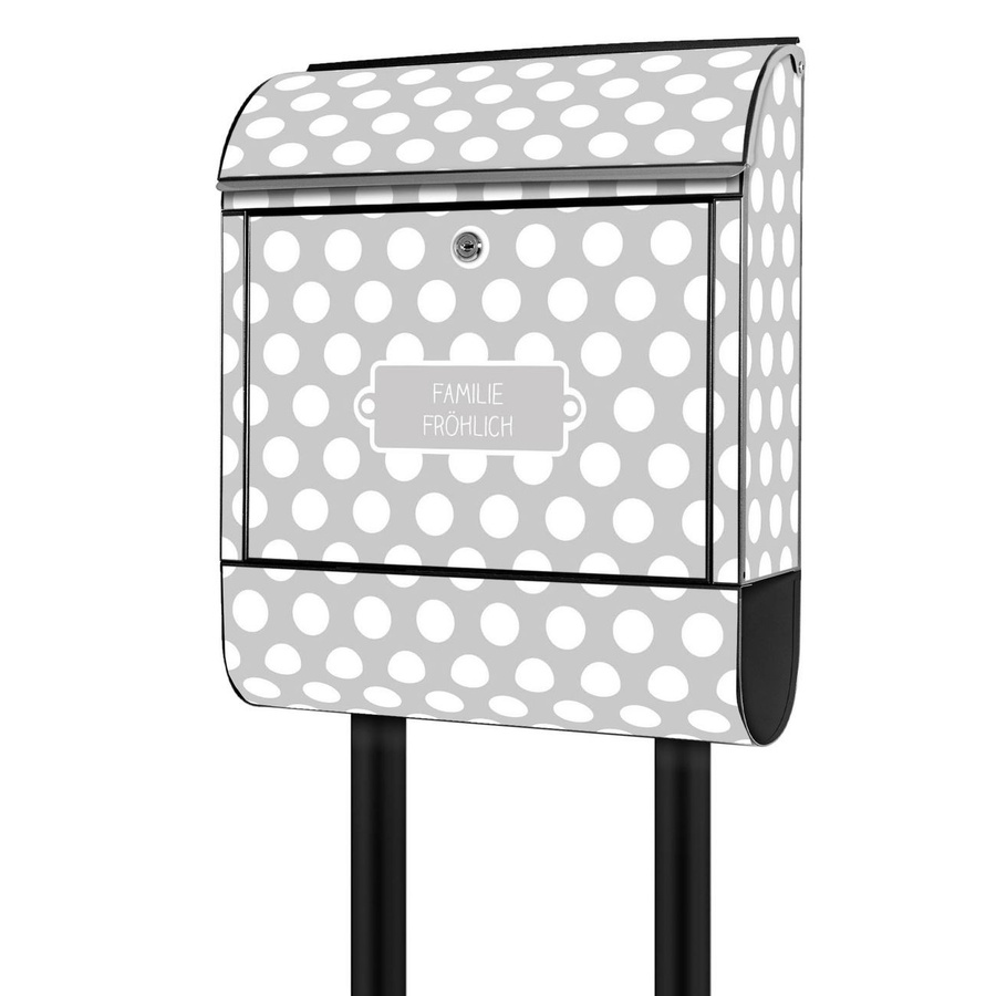 Banjado großer Standbriefkasten mit Namen und Motiv Punkten in Grau mit Zeitungsfach und 2 Schlüsseln - Bild 1