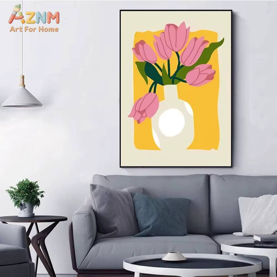 AZNM Moderne Leinwand-Wandkunst mit Zitronen und Tulpen, abstrakter Obst- und Blumen-Druck in Mehrfarbig für deine Küchen- und Heimdekoration - Bild 3