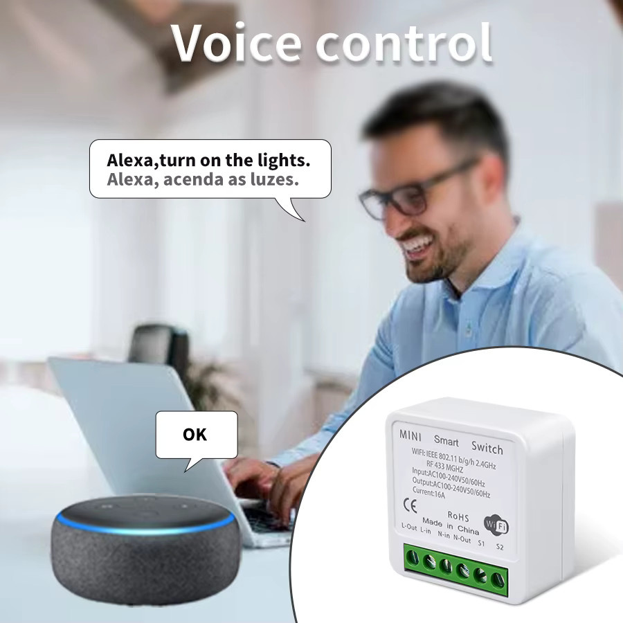 AXUS Tuya Smart WiFi Lichtschalter mit RF433MHz, Drahtloser Schalter in Weiß für Smart Life App, Sprachsteuerung mit Alexa und Google Assistant - Bild 2